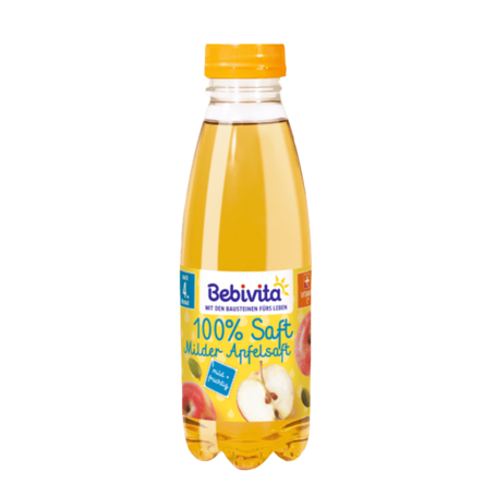 Bebivita voćni sok od jabuke blagog okusa bez dodanog šećera.